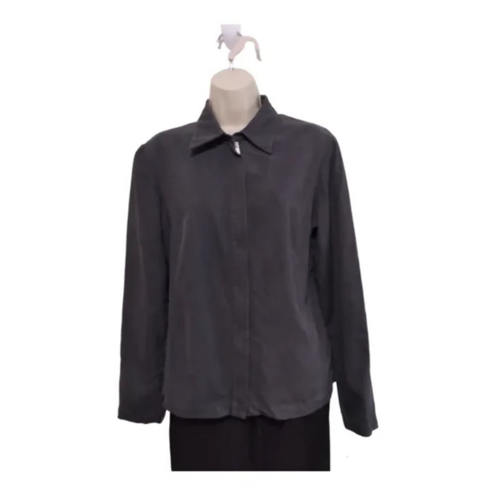 Banana Republic Women's Business #222129 Full Zip Shacket 100% Silk Size 6 Gray